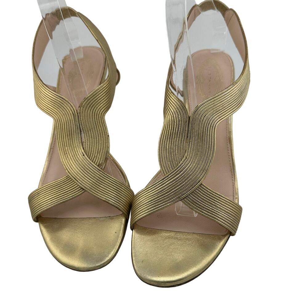 Elie Tahari Celia Gold Leather Strap Low Heel Sandal Size 10M  41